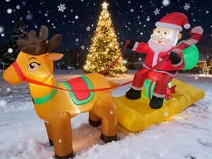 Papá Noel inflable navideño de 7 pies de largo con trineo y decoración exterior de renos - Imagen 1 de 13