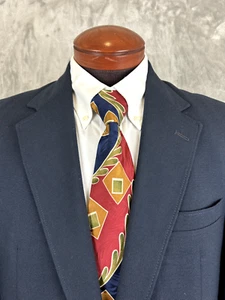 Cravatta uomo Oscar de la Renta blu 100% seta 57" designer USA bordeaux e marrone - Foto 1 di 8