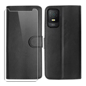 Custodia per TCL 403 custodia flip case in pelle + pellicola protettiva in vetro nera - Foto 1 di 6
