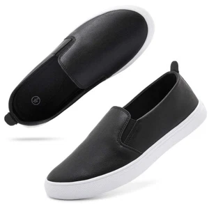 hash bubbie Women Black PU Leather Sneakers Size 6 Slip On Casual Low Top White - Picture 1 of 3