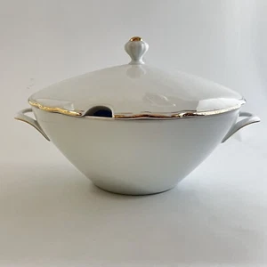 Bareuther & Co Soup Tureen BTH48 White Gold Verge Gold Trim 9 5/8 - Picture 1 of 10