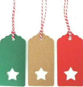 Stern Geschenketiketten ausgeschnittene Sternform recycelte Kraft Karte Etiketten + Krawatten 9 cm x 4,5 cm - Bild 1 von 17