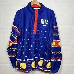 Neu Tipsy Elves Ritz 1/4 Snap Sweater Fleecepullover Herren Größe Large blau - Bild 1 von 14
