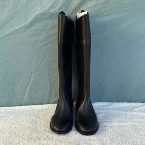 NWOT Tory Burch Double T Riding Black Leather Boots Women Size 5.5 Knee Riding - Picture 1 of 8