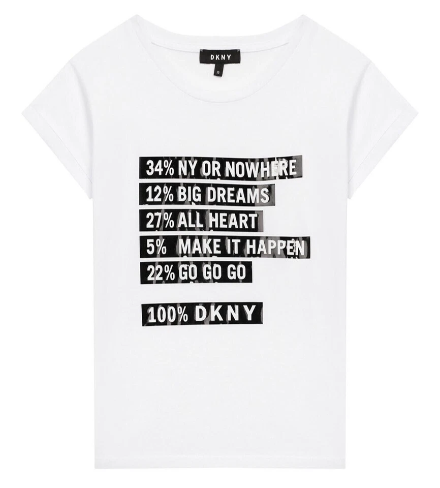 DKNY Graphic Short Sleeve T-Shirt Girls Age 16 Years White NEW - Image 1 of 1