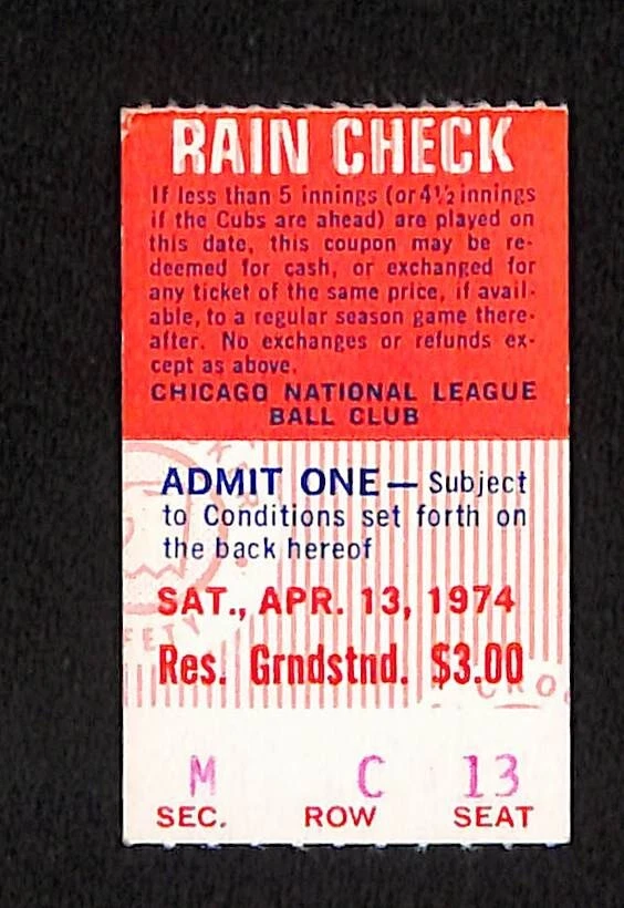 APRIL 13, 1974  MONTREAL EXPOS @ CHICAGO CUBS TICKET STUB - Image 1 of 1