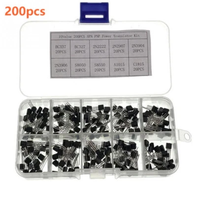 200PCS 10 Value PNP NPN Power Transistor Kit Assortment Box Component Assorted - Image 1 of 4