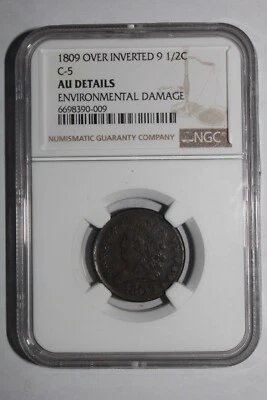 1809 Over Inverted 9 Half Cent NGC AU Details C-5 - Image 1 of 4