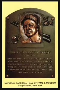 Burleigh Grimes Gold Baseball Hall of Fame Plaque Postcard - Picture 1 of 2