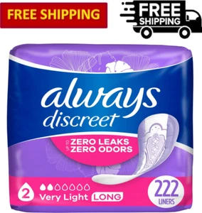 Always Discreet Incontinence Liners, Very Light Absorbency, Long Length, 222 Ct - Picture 1 of 8