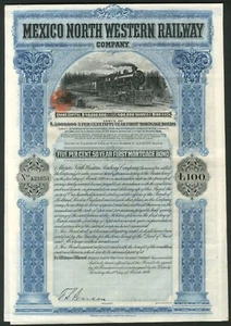Mexico North Western Railway Company, 5% 50-Year First Mortgage bond, £100, 1909 - Picture 1 of 1