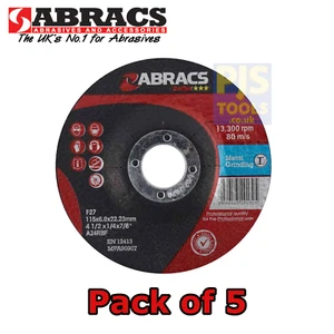 5 x Abracs 115mm x 6,0mm 22mm Bohrung Niedergepresst Zentrum Metall Schleifscheiben Stahl - Bild 1 von 2