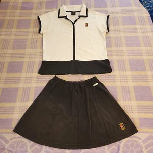 Vintage Nike Women 2-Piece Tennis Outfit Skirt Shirt White Large / Medium  - Picture 1 of 12