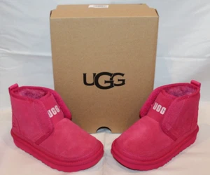 NIB UGG TODDLER NEUMEL EZ FIT SUEDE SHEARLING LINED BOOTS PINK SZ 10 - Picture 1 of 7