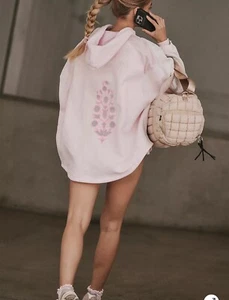 NWT FREE PEOPLE RACING STRIPES HOODIE HEIRLOOM PINK COMBO OVERSIZED POCKETS - Picture 1 of 20