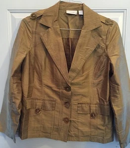 Chico's Solid Gold Colored Tailored Silk Jacket Size 1 Small S Chest 42" - Picture 1 of 12