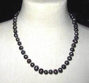 Vintage necklace dark gray black pewter colored 1/4" beads 16" long strand - Picture 1 of 3