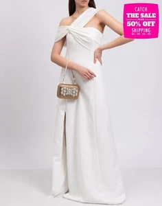 PVP €585 HALSTON Vestido Línea A US8 UK12 IT44 L Retorcido Abertura Alta Un Hombro - Imagen 1 de 9