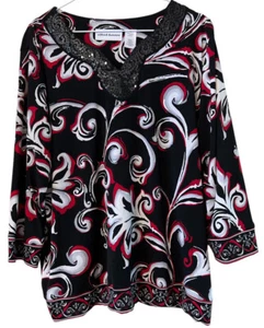Alfred Dunner Floral Embellished Top Sequins 3/4 Sleeve Size Medium - Picture 1 of 6