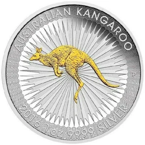 Australian First Gilded 2016 Kangaroo Proof Silver 1 oz Dollar $1 Coin Australia - Picture 1 of 4
