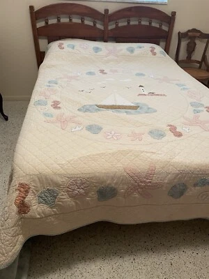 Vintage Donna Sharp 2003 Full/Queen 84” By 96” Sailboat Seahorse Seashell Quilt - Image 1 of 4
