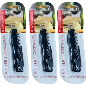 Set Of 3 EveryDay Living Waiter's Black & Silver 4 1/2 Inch Corkscrew - Picture 1 of 6