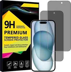 Twin Pack Privacy Tempered Glass Screen Protector For iPhone 16 15 14 13 12 11 X - Picture 1 of 8