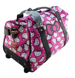 New HELLO KITTY 20" x 12" x 12" Repeat Logo Wheeled Carry-on Luggage Travel Bag - Picture 1 of 23