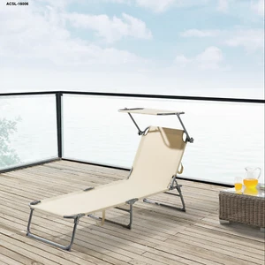 Sonnenliege Gartenliege Strandliege Transportliege Stahl Liege Sonnendach Beige - Bild 1 von 7