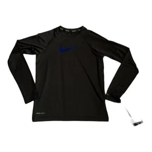 NWT Nike Black Long Sleeve Rash Guard Swim Shirt Boy's Size Large UPF 40 - Picture 1 of 6