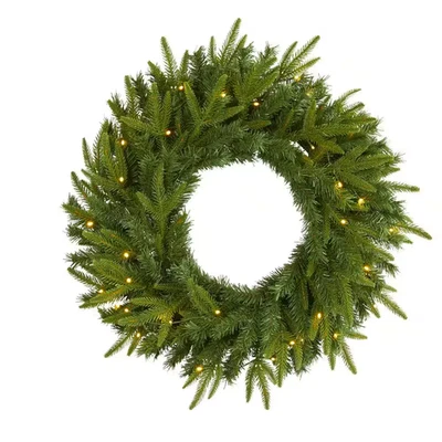 24 In. Pre-Lit Long Pine Artificial Christmas Wreath with 35 Clear LED Lights - Image 1 of 4