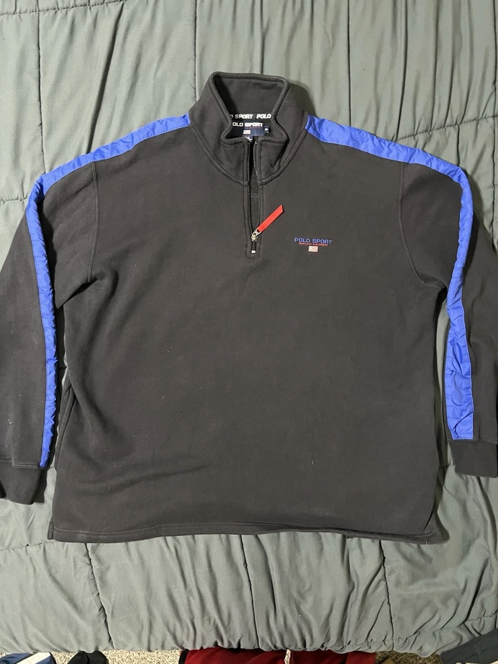 Camisa Polo Deportiva Ralph Lauren De Colección Años 90 Deletrear 1/4 Cremallera Rugby Para Hombres XL Cruz Foto 1 de 4