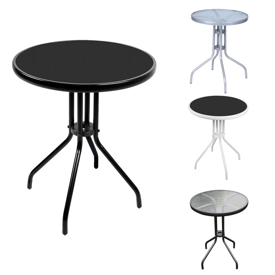 Balkontisch Rund Ø 60 Glas und Metall Tisch Bistrotisch Glastisch Gartentisch - Bild 1 von 1