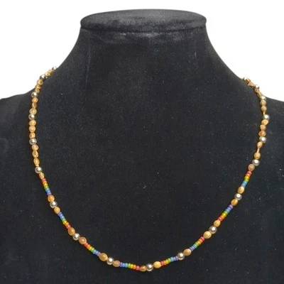 Colorful Small Rainbow Beads and Small Sea Shells Choker Necklace 18 inch - Image 1 of 4