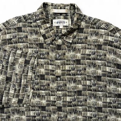 VTG Campia Moda Button-Up Men's XL Brown Rayon Geometric Hawaiian Short Sleeve - Image 1 of 4