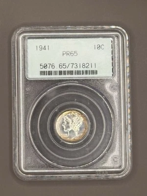 1941 PROOF MERCURY SILVER DIME PCGS PR65 Old Green Holder! - Image 1 of 4