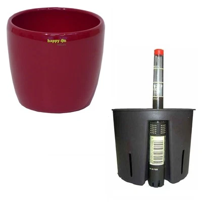 Set3 Keramik Hydro Blumentopf Venus weinrot + Kulturtopf + Wasserstandsanzeiger - Bild 1 von 4