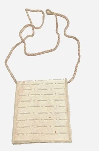 Bolso de noche pequeño marfil satinado con lentejuelas y perlas correa con cordón Bijoux Terner - Imagen 1 de 12