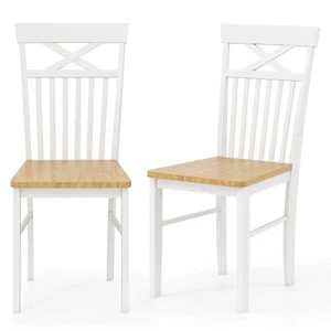 Farmhouse Dining Chair Set of 2 Wooden Kitchen Chair w/Rubber Wood Frame - Picture 1 of 8
