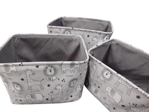 Grey Baby Storage Boxes Fabric Animal Giraffe Elephant Lion Rectangular Nursery  - Picture 1 of 8