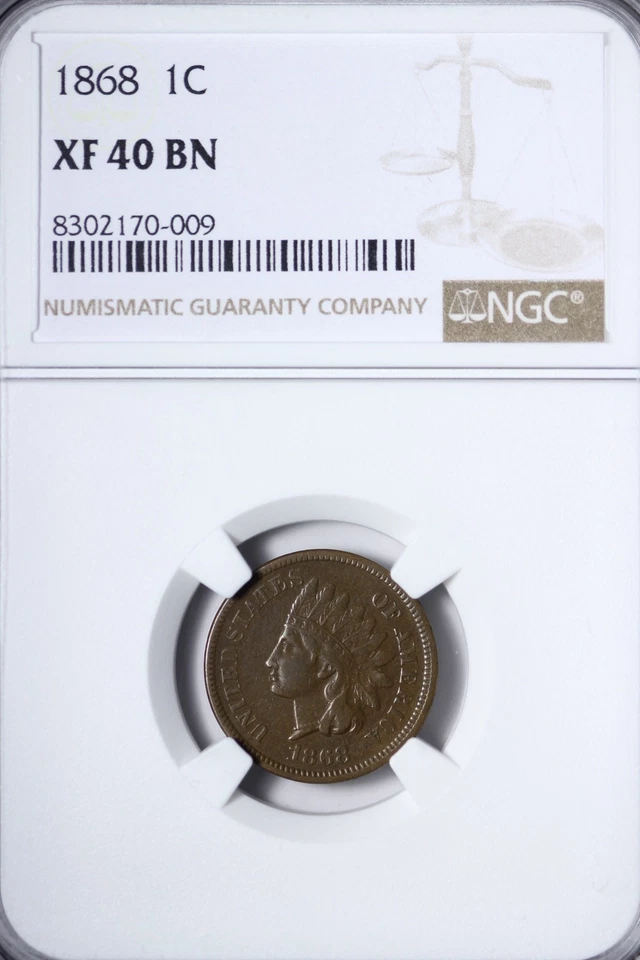 1868 Indian Head Cent Penny NGC XF40 Beautiful Example RSCFX - Image 1 of 3