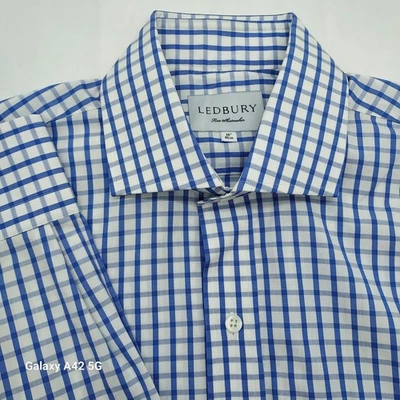 Ledbury Fine Shirtmaker Blue White Gingham Check Dress Shirt 16 41cm Cotton MED - Image 1 of 4