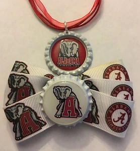 Juego de collar y moño para el cabello hecho a mano Alabama Crimson Tide inspirado en - Imagen 1 de 3