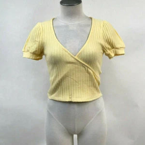 Project Social T Damen Strick Wickel Top Surplice Puffärmel Gelb Gr. S Neu mit Etikett - Bild 1 von 4