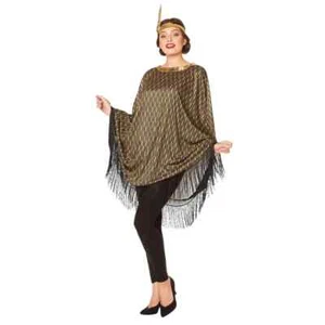 1920's Gatsby Flapper Gold Top Poncho with Headband Costume Set By Karnival - Picture 1 of 4