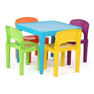 Playtime 5-Piece Aqua Kids Plastic Table and Chair Set - Picture 1 of 4