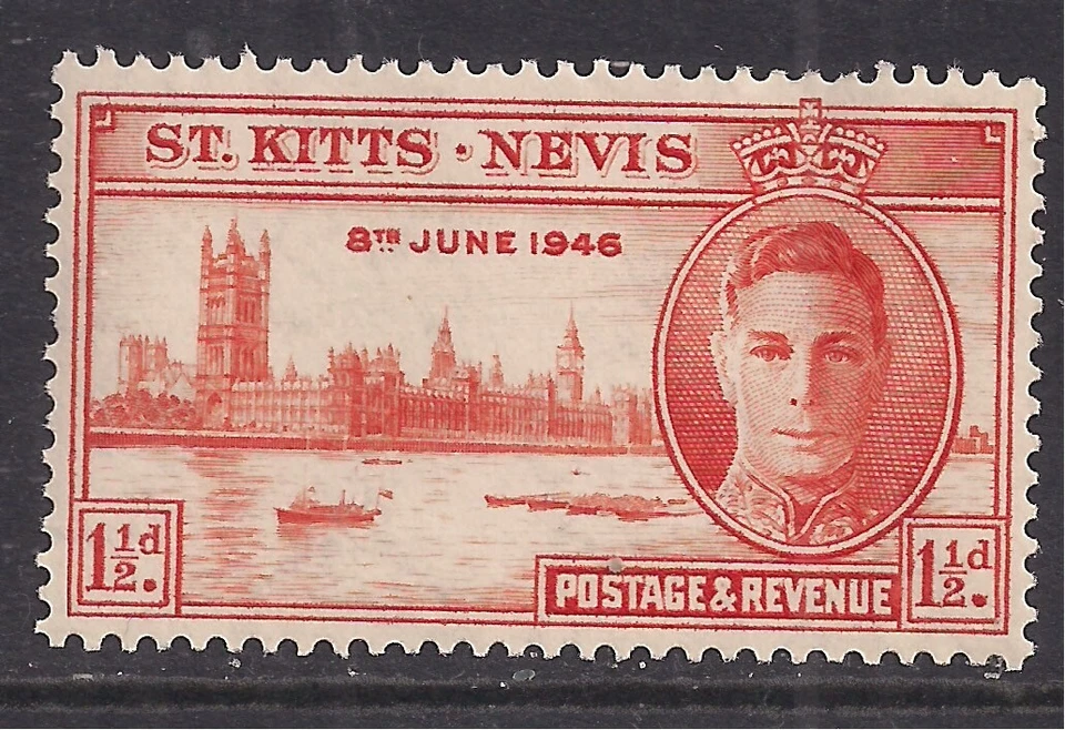 St Kitts-Nevis 1946 KGV1 1 1/2d Victory Red Orange MM SG 78 ( J758 ) - Image 1 of 1