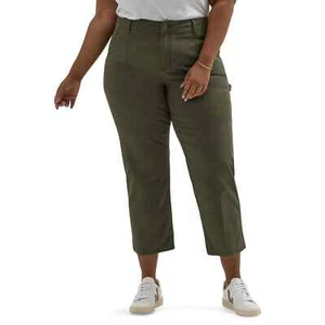 LEE - PLUS SIZE: 24W - Heritage Green Mid-Rise Carpenter 27" Crop Pants - NEW! - Picture 1 of 7