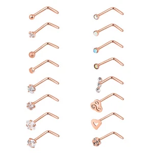 16 Pcs 20G Rosegold Nose Rings Studs Surgical Steel L-Shaped Cartilage Piercing - Picture 1 of 2