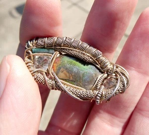 Handmade Sterling Silver Wire Wrapped Ammolite Topaz and Tourmaline Pendant - Picture 1 of 19